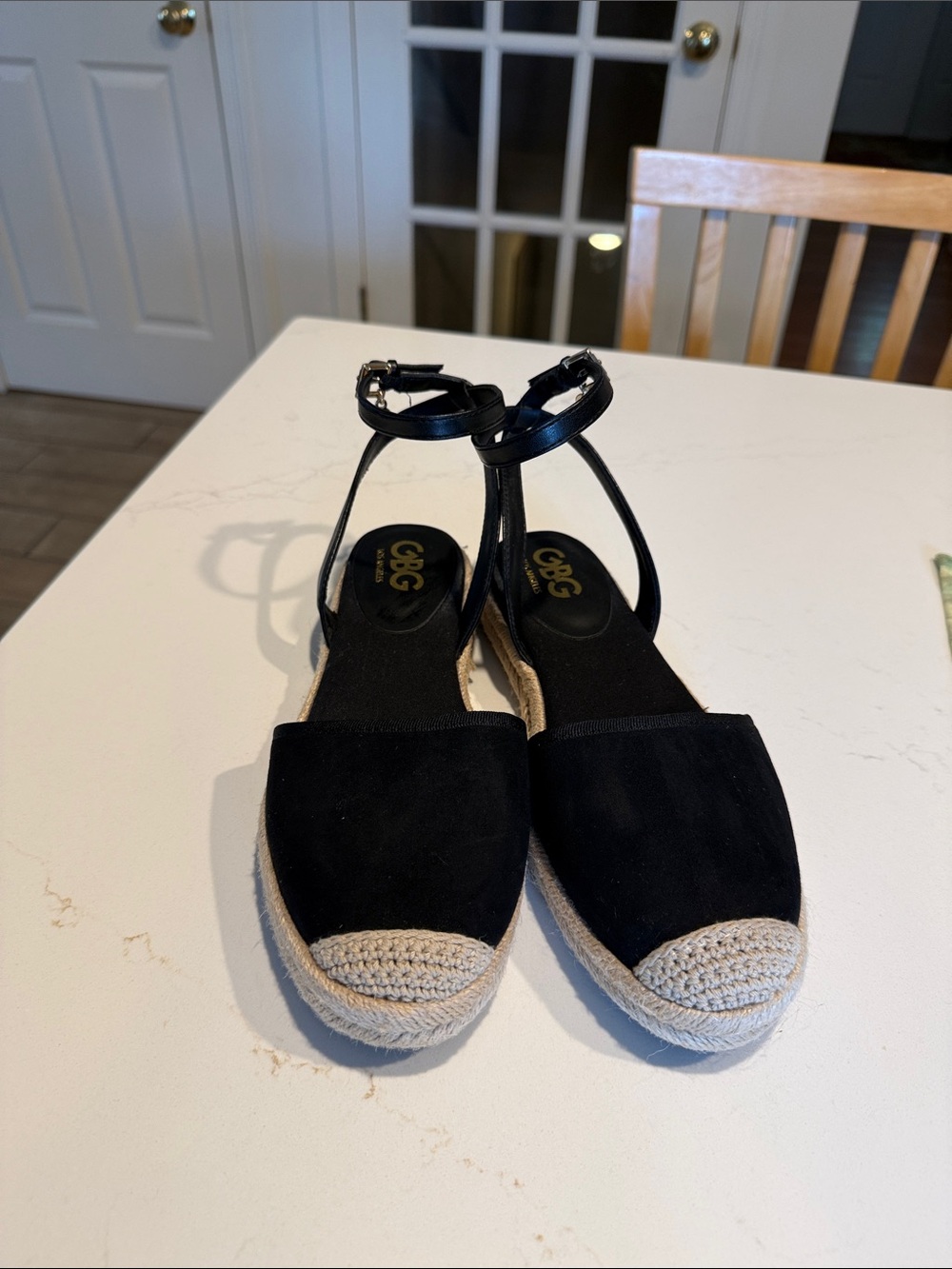 G by Guess Black Suede Espadrille Ankle-Strap Flats